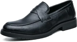 HOOENG Driving Moccasins for Men Round Burnished Toe Penny Loafers Vegan Leather Lightweight Resistant Flat Heel Outdoor Slip On (Color : Black, Size : 9)