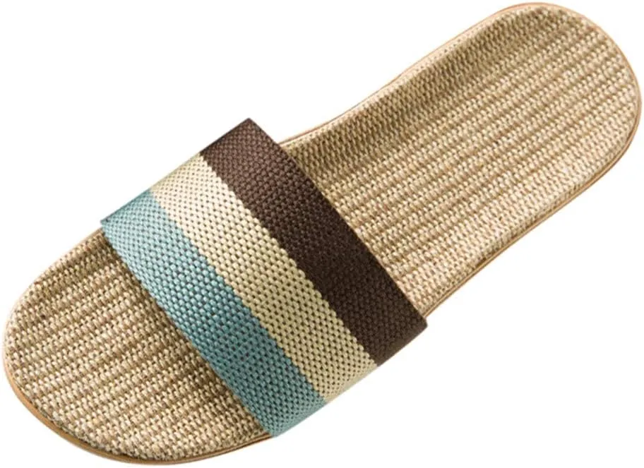 House Slippers for Women Open Toe Indoor Flat Shoes Travel Cotton Linen Slippers Slip Bedroom Silent Cozy Sandals