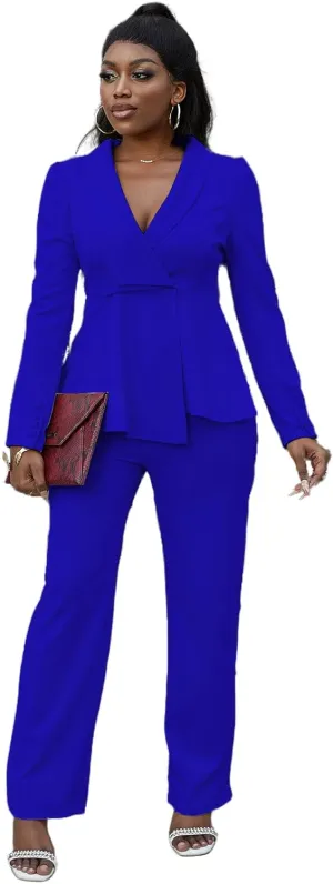 HuiSiFang Women's Pant Suits Dressy Business Casual Ruffle Blazer Pantsuits Sets 2 Piece Work Outfits