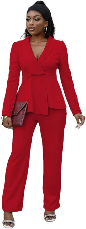HuiSiFang Women's Pant Suits Dressy Business Casual Ruffle Blazer Pantsuits Sets 2 Piece Work Outfits