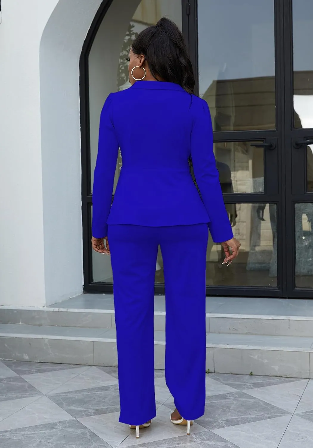 HuiSiFang Women's Pant Suits Dressy Business Casual Ruffle Blazer Pantsuits Sets 2 Piece Work Outfits