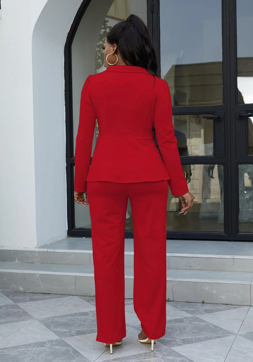 HuiSiFang Women's Pant Suits Dressy Business Casual Ruffle Blazer Pantsuits Sets 2 Piece Work Outfits