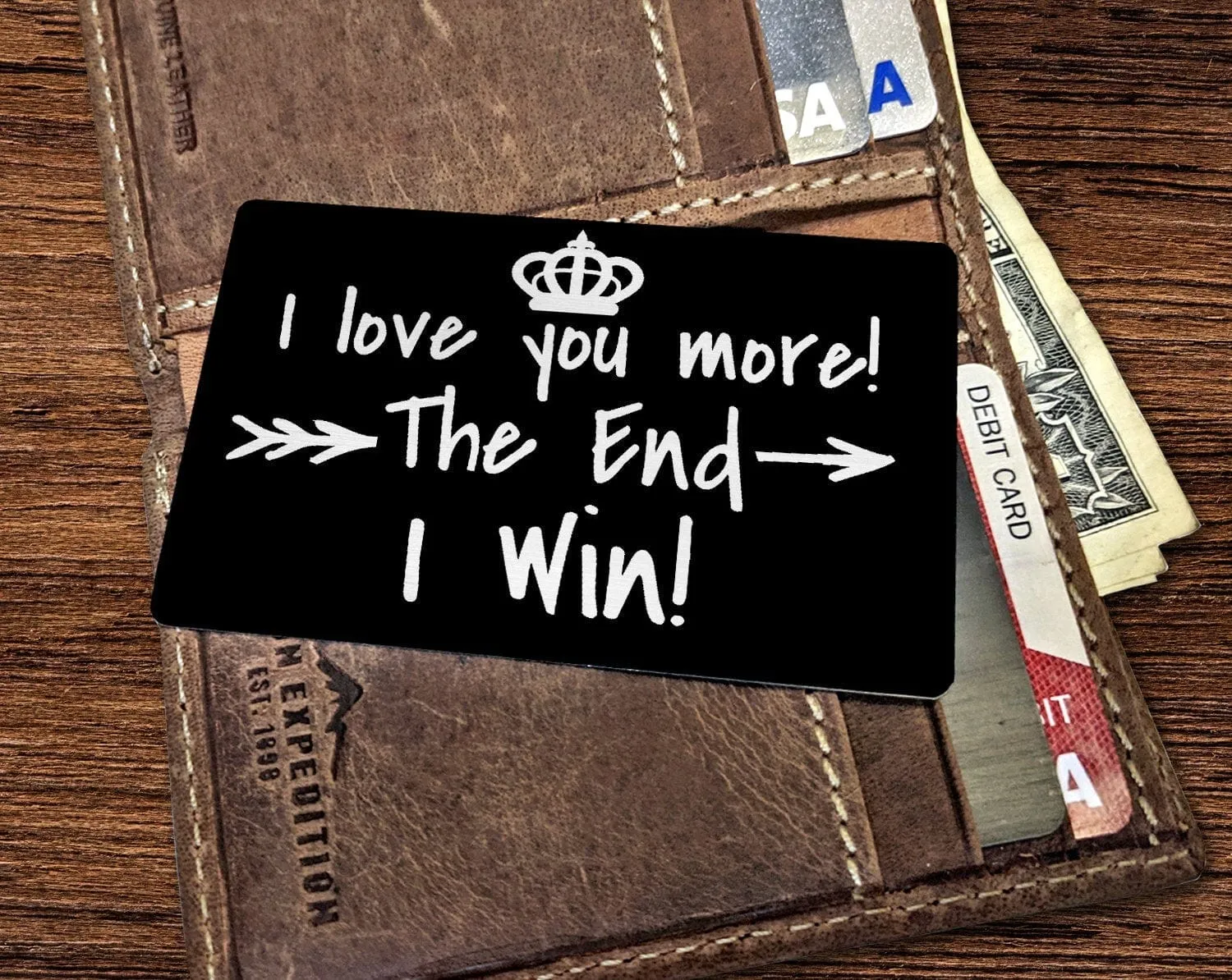 I Win! Funny Couple Gift for Husband Wife Newly Married Bride Groom Wedding Vows for Wedding Day Engraved Wallet Insert Card Keepsake Gifts