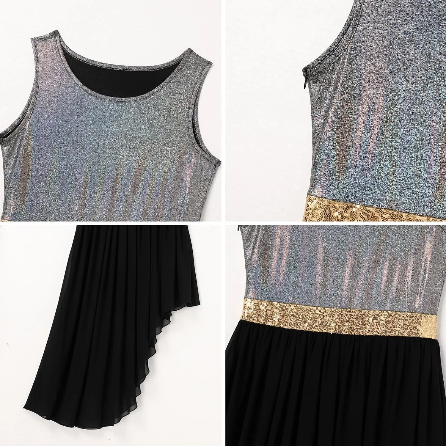 IBAKOM Praise Dance Dress Women Worship Overlay and Tunic Baggy Pant Metallic Lyrical Dance Costume Liturgical Dancewear
