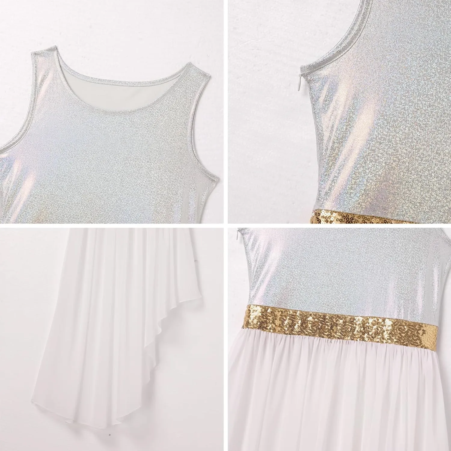 IBAKOM Praise Dance Dress Women Worship Overlay and Tunic Baggy Pant Metallic Lyrical Dance Costume Liturgical Dancewear