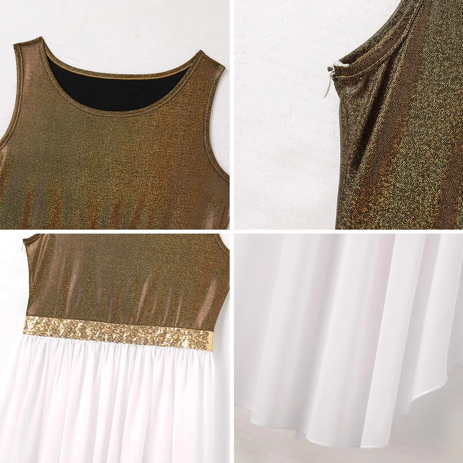 IBAKOM Praise Dance Dress Women Worship Overlay and Tunic Baggy Pant Metallic Lyrical Dance Costume Liturgical Dancewear