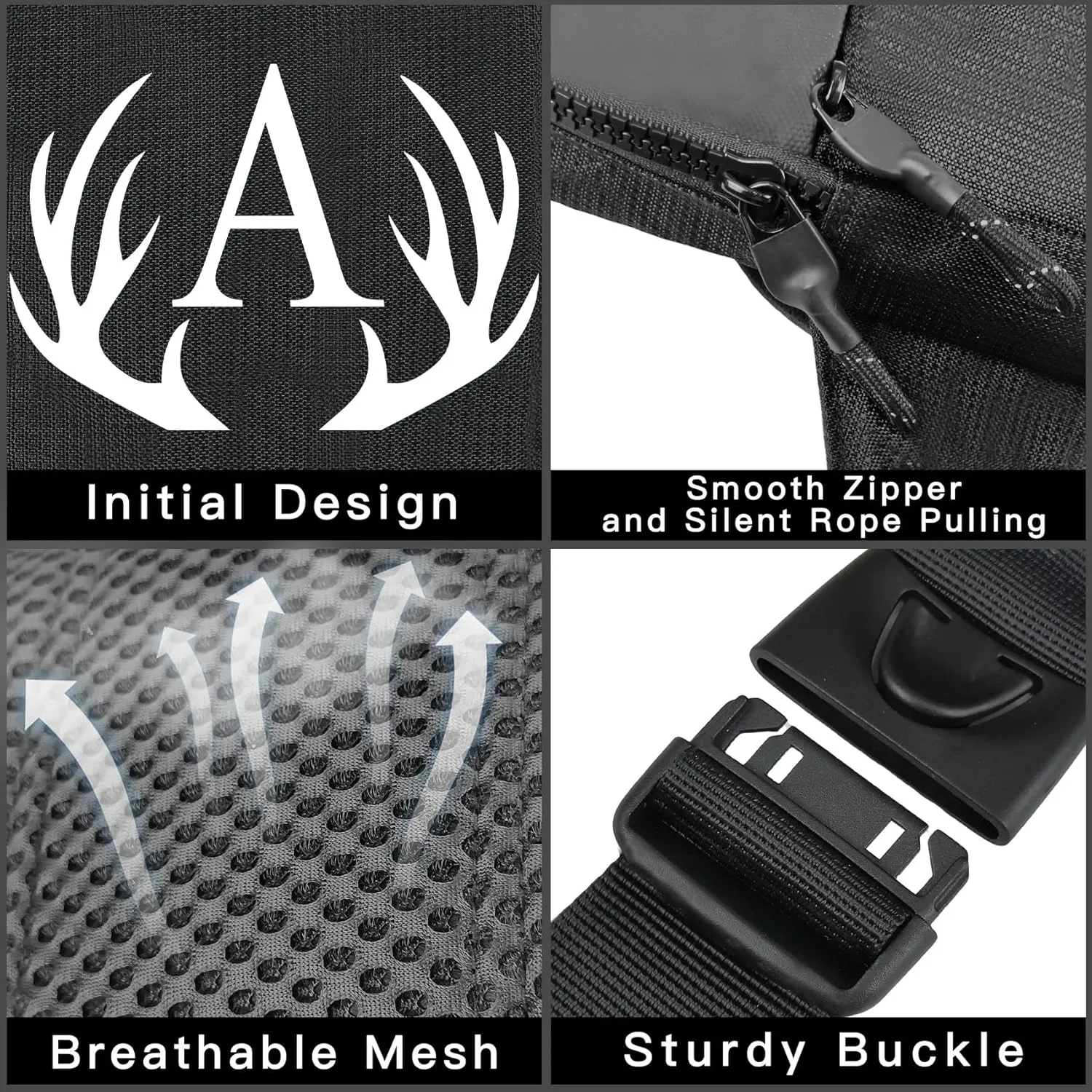 Initial Letter Small Crossbody Sling Bag for Men Women Double Pocket Chest Bag Trendy Water Resistant Fanny Pack Mini Phone Cross Body Bag for Travel Sports Workout Running (Black T)
