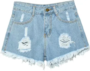 Jean Shorts for Women Trendy Summer Lightweight Trendy Ripped Distressed Denim Short Pants Elastic Waist Comfy Shorts