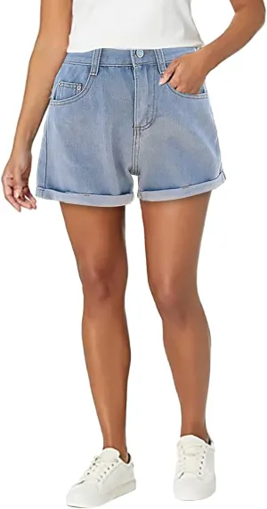 Jean Shorts Womens Low Rise Lightweight Trendy Ripped Distressed Denim Short Pants Elastic Waist Comfy Shorts