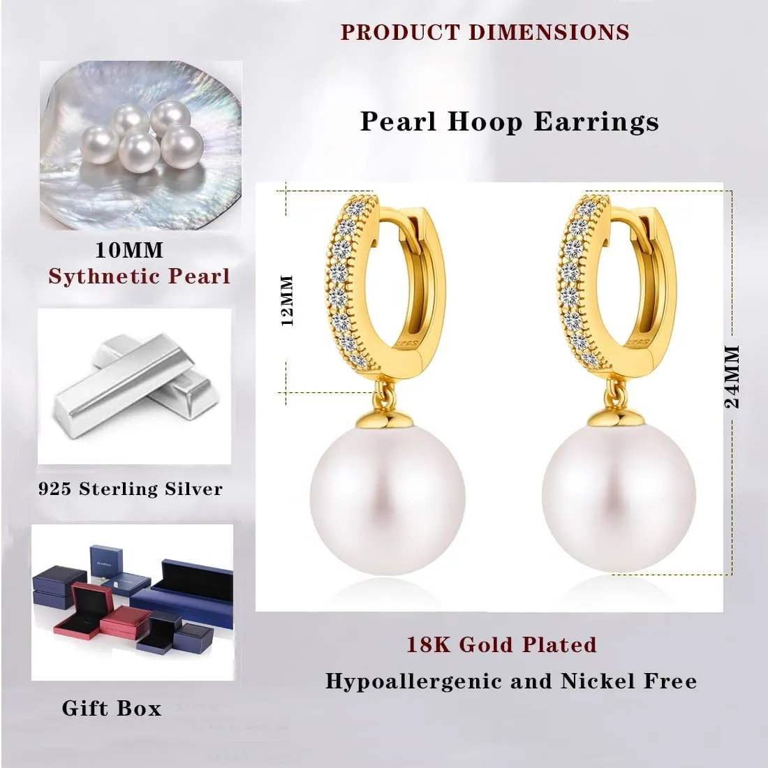 Jiamiaoi Pearl Diamond Earrings for Women Dangle Drop Earrings 925 Sterling Silver Pearl Lever Back Drop Earrings Pearl Silver Earrings for Women Come with Gift Box