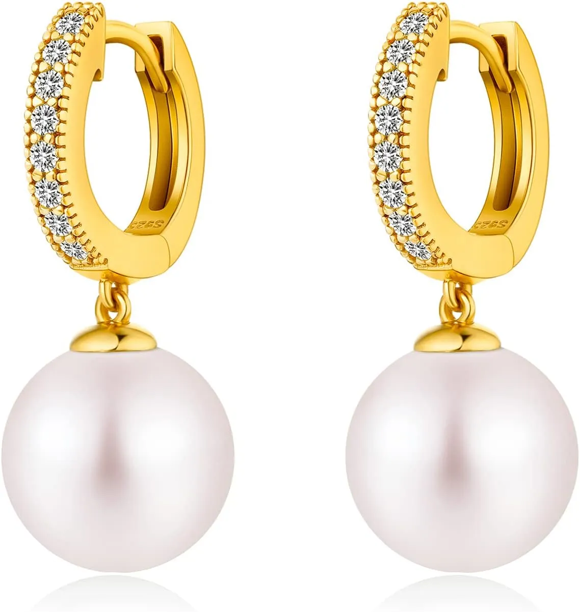 Jiamiaoi Pearl Diamond Earrings for Women Dangle Drop Earrings 925 Sterling Silver Pearl Lever Back Drop Earrings Pearl Silver Earrings for Women Come with Gift Box