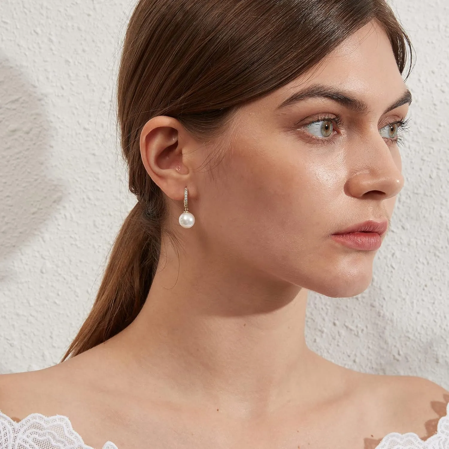 Jiamiaoi Pearl Diamond Earrings for Women Dangle Drop Earrings 925 Sterling Silver Pearl Lever Back Drop Earrings Pearl Silver Earrings for Women Come with Gift Box