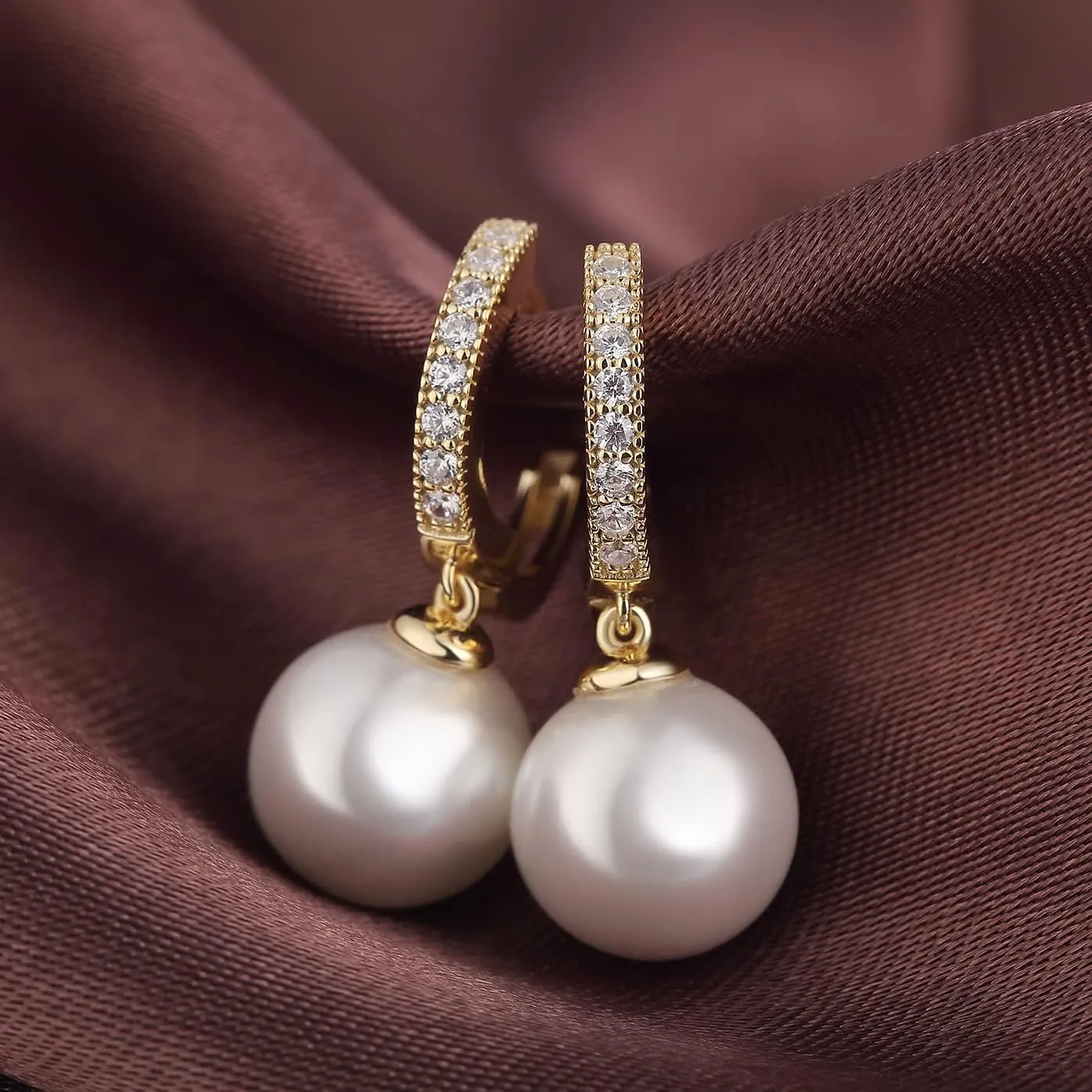 Jiamiaoi Pearl Diamond Earrings for Women Dangle Drop Earrings 925 Sterling Silver Pearl Lever Back Drop Earrings Pearl Silver Earrings for Women Come with Gift Box