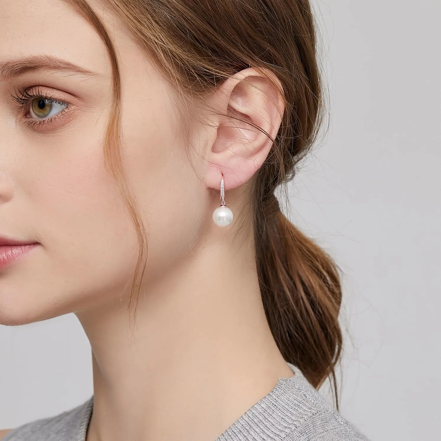 Jiamiaoi Pearl Earrings for Women 925 Sterling Silver Hook Earrings Dangle Drop Pearl Earrings Silver Drop Earrings for Women, Come with Gift Box