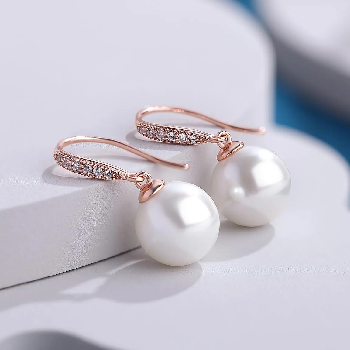 Jiamiaoi Pearl Earrings for Women 925 Sterling Silver Hook Earrings Dangle Drop Pearl Earrings Silver Drop Earrings for Women, Come with Gift Box