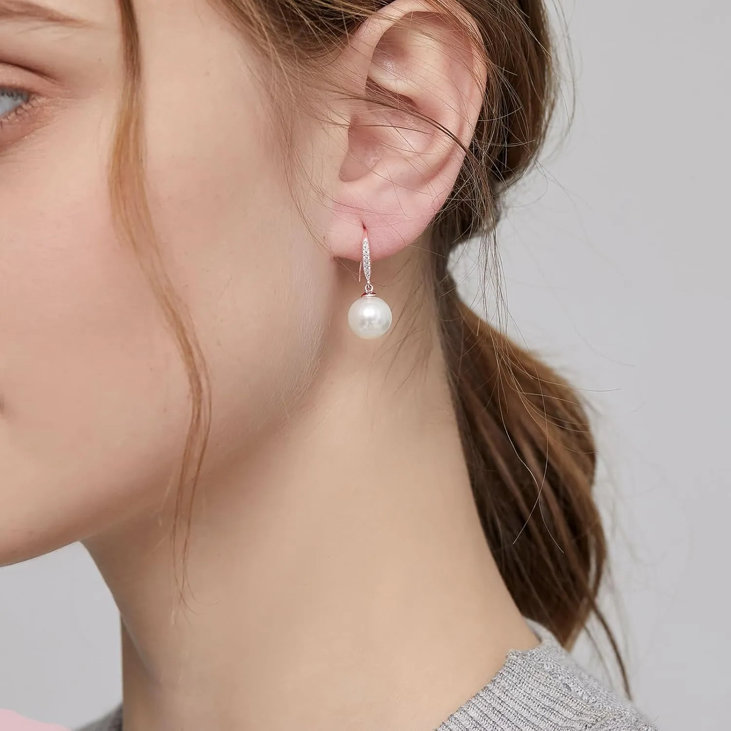 Jiamiaoi Pearl Earrings for Women 925 Sterling Silver Hook Earrings Dangle Drop Pearl Earrings Silver Drop Earrings for Women, Come with Gift Box