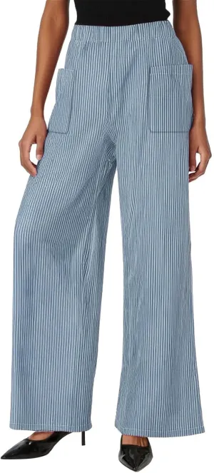 JOAU Women's Striped Print Elastic High Waist Wide Leg Pants Summer Casual Loose Palazzo Beach Trousers with Front Pockets