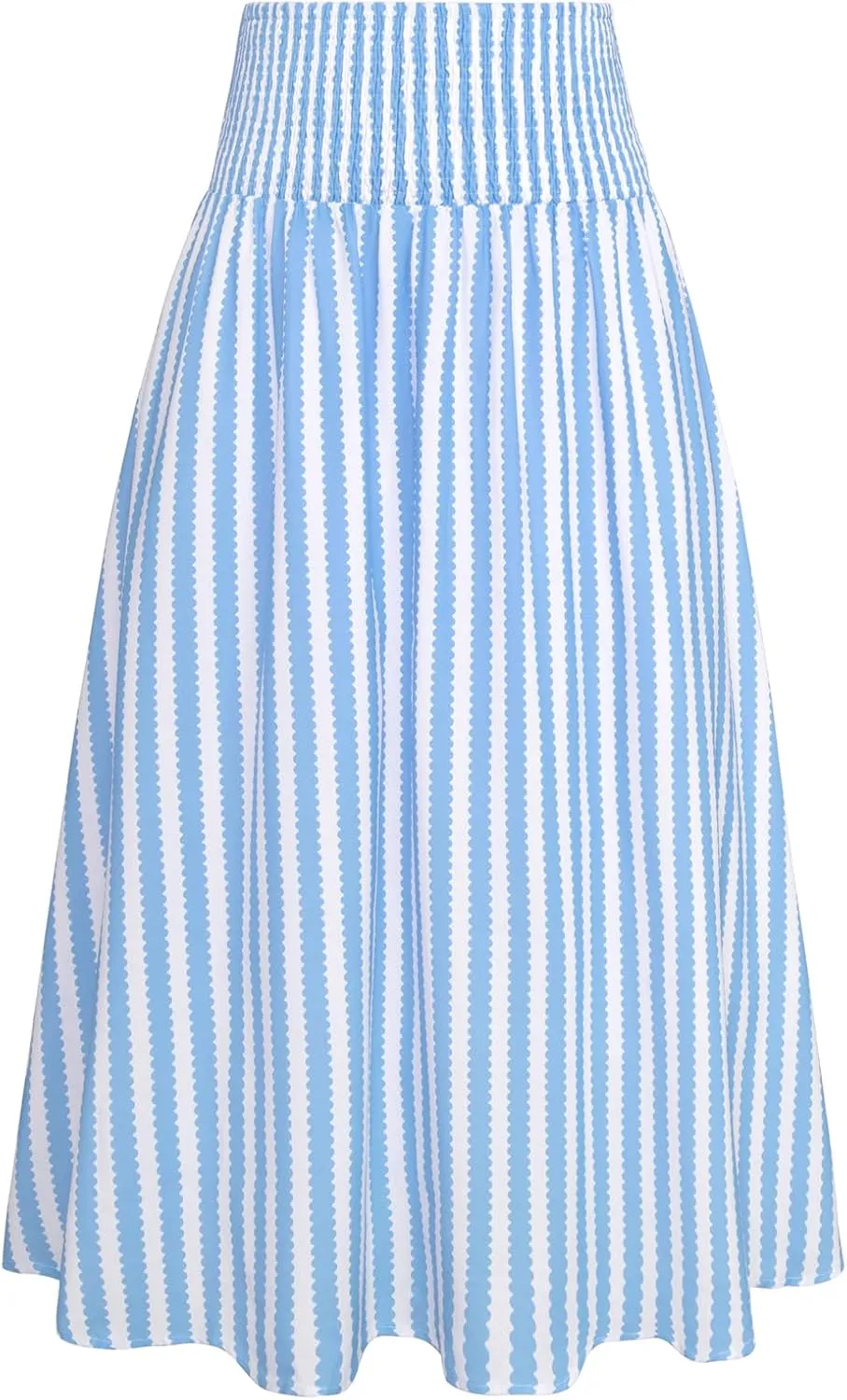 Kate Kasin Women Smocked Summer Beach Skirt Flowy Boho Maxi Long Skirt A Line Striped Tummy Control Skirts 2025 Trendy