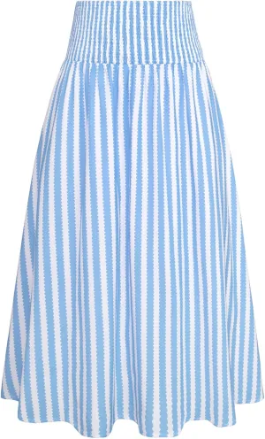 Kate Kasin Women Smocked Summer Beach Skirt Flowy Boho Maxi Long Skirt A Line Striped Tummy Control Skirts 2025 Trendy