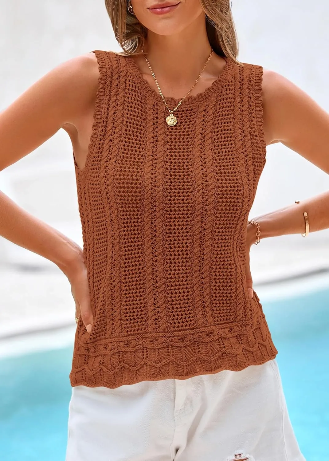 KIRUNDO Beach Vacation Clothes for Women Spring Summer Crochet Sweater Vest Tank Tops Cover Ups Resort Cruise Outfits 2025