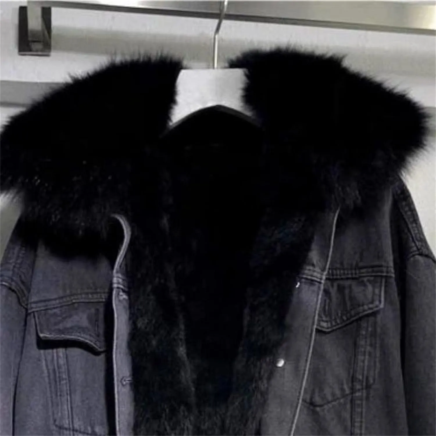 Kubbon Women Denim Jacket Shaggy Sherpa Fleece Lined Distressed Jackets Causal Thick Warm Jean Jacket Coat with Faux Fur Hood