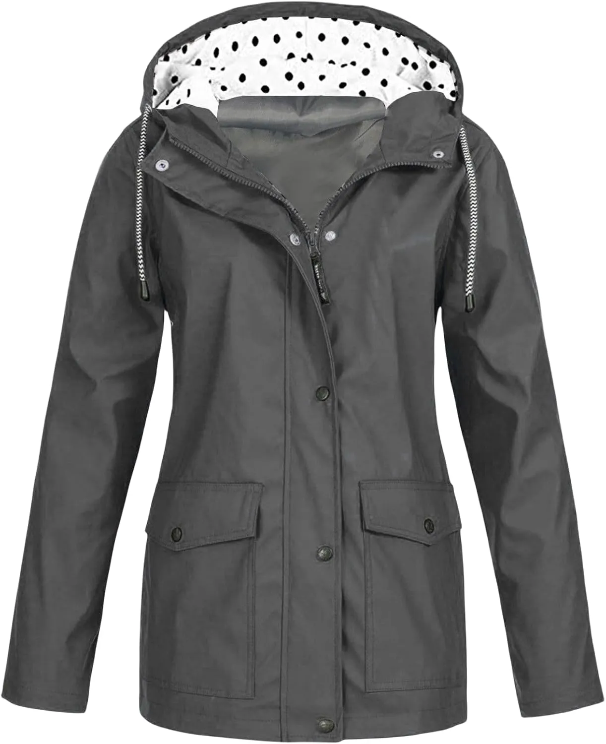 Kubbon Womens Raincoat Waterproof Windbreaker Long Sleeve Zip Up Hooded Jackets Coats Lightweight Active Outdoor Trench Coats