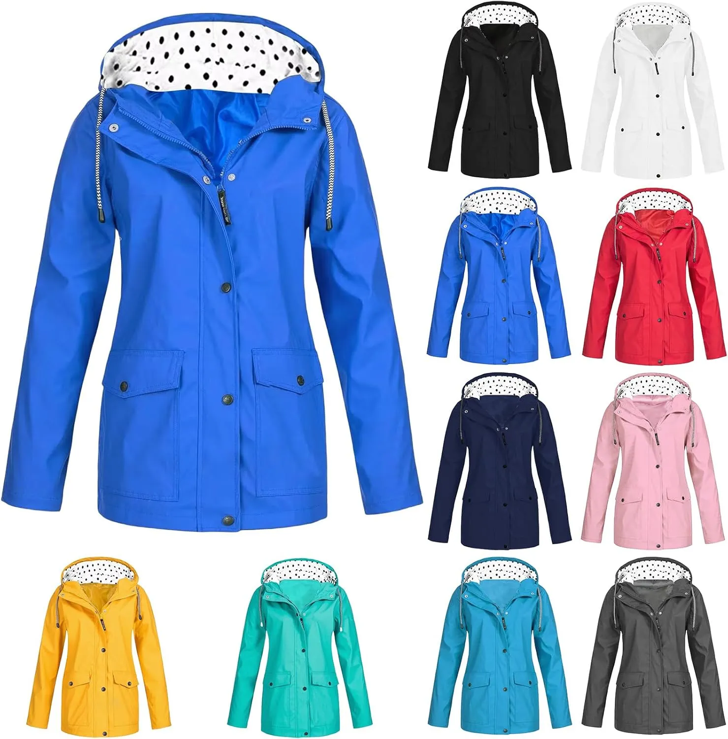 Kubbon Womens Raincoat Waterproof Windbreaker Long Sleeve Zip Up Hooded Jackets Coats Lightweight Active Outdoor Trench Coats