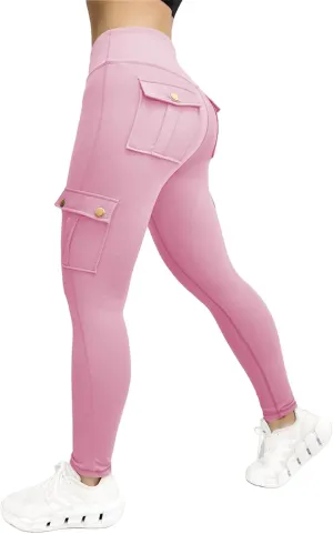 Kubbon Women's Yoga Leggings Butt Lifting Cargo Pants High Waist Tummy Control Workout Pants Lounge Trousers with Pockets