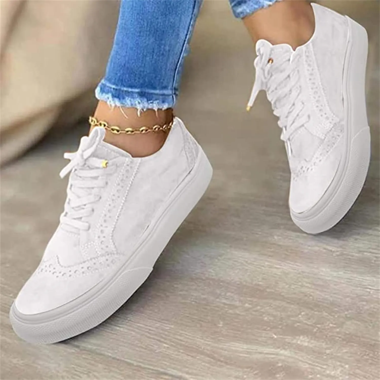 Ladmiple Shoes For Women Sneakers Slip Ons Walking Shoes Non Slip Lightweight Gym Fashion Lace Up Platform Flats Loafers