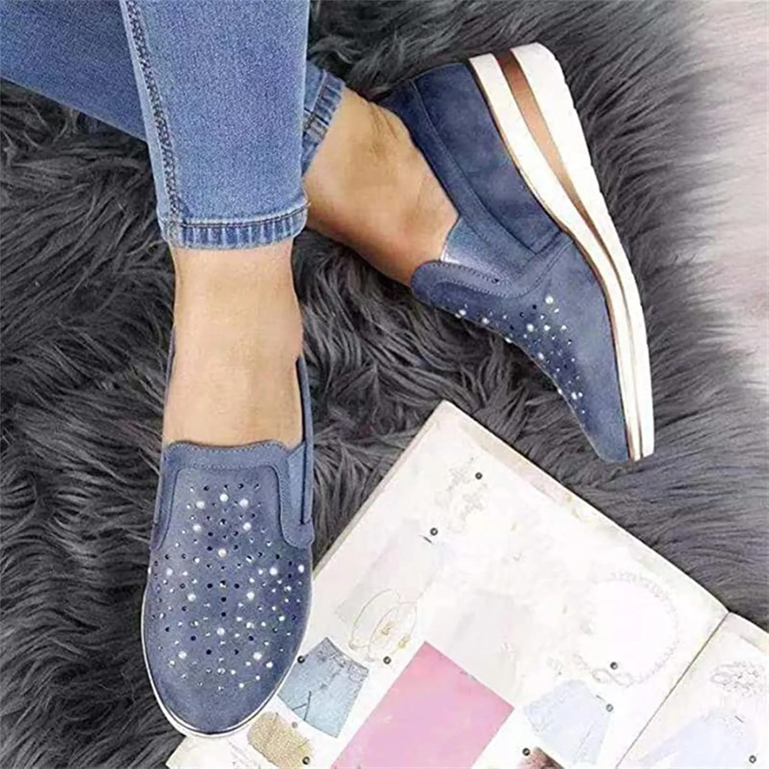 Ladmiple Shoes For Women Sneakers Trendy Casual Lace Up Dressy Summer Fashion Low Top Slip On Platform Walking Shoes