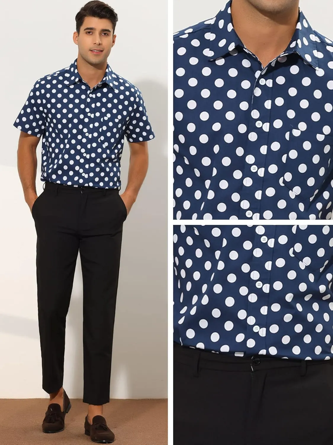 Lars Amadeus Polka Dots Dress Shirts for Men's Slim Fit Short Sleeves Button Summer Shirts