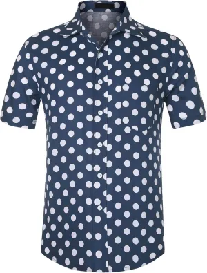 Lars Amadeus Polka Dots Dress Shirts for Men's Slim Fit Short Sleeves Button Summer Shirts
