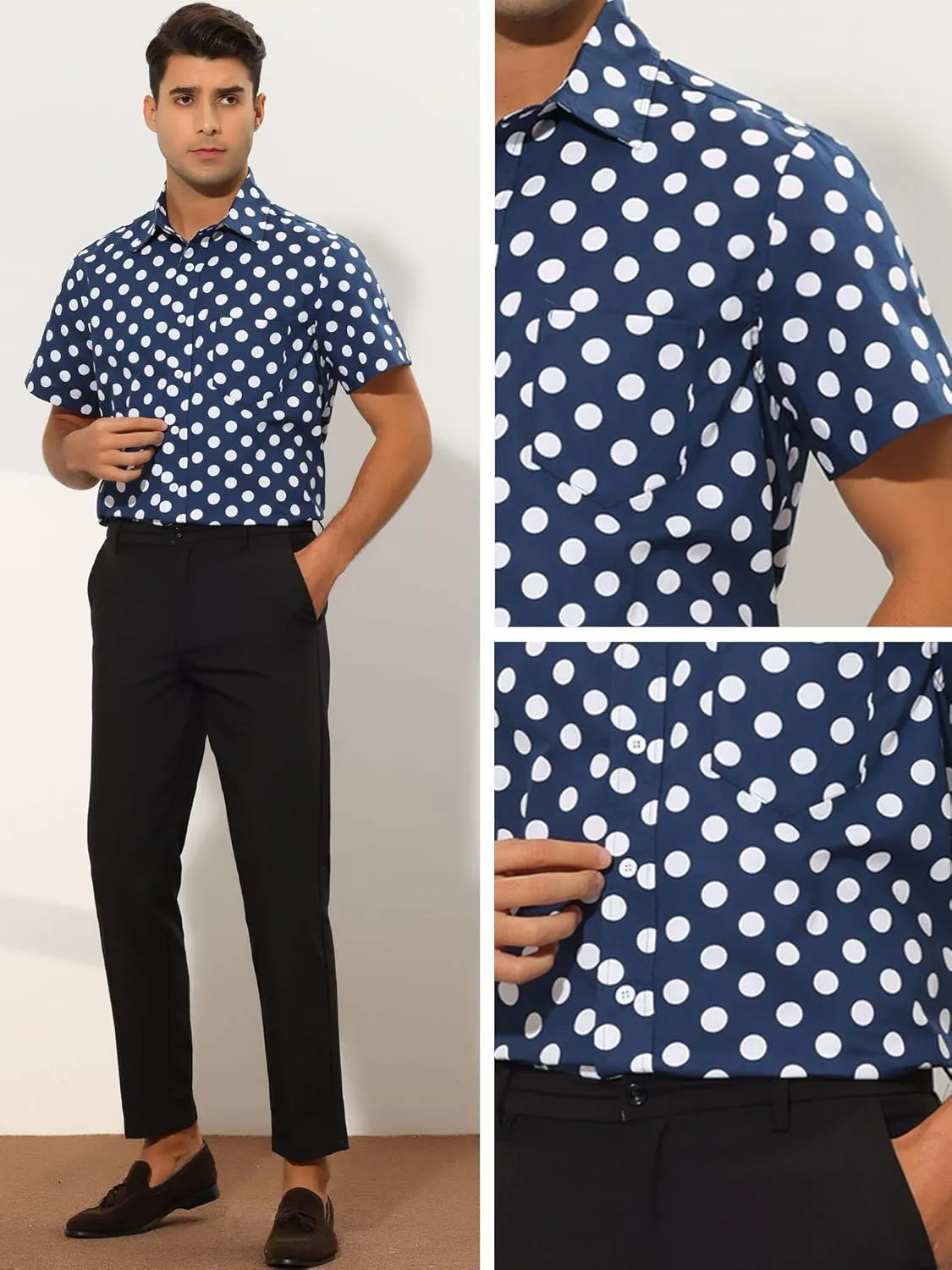 Lars Amadeus Polka Dots Dress Shirts for Men's Slim Fit Short Sleeves Button Summer Shirts