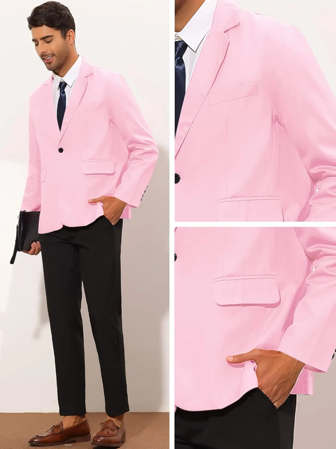 Lars Amadeus Solid Color Business Blazer for Men's One Button Notched Lapel Sports Coat Suit Jackets