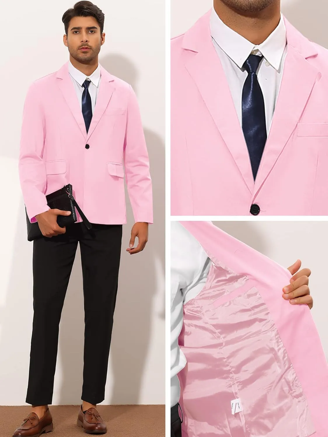 Lars Amadeus Solid Color Business Blazer for Men's One Button Notched Lapel Sports Coat Suit Jackets