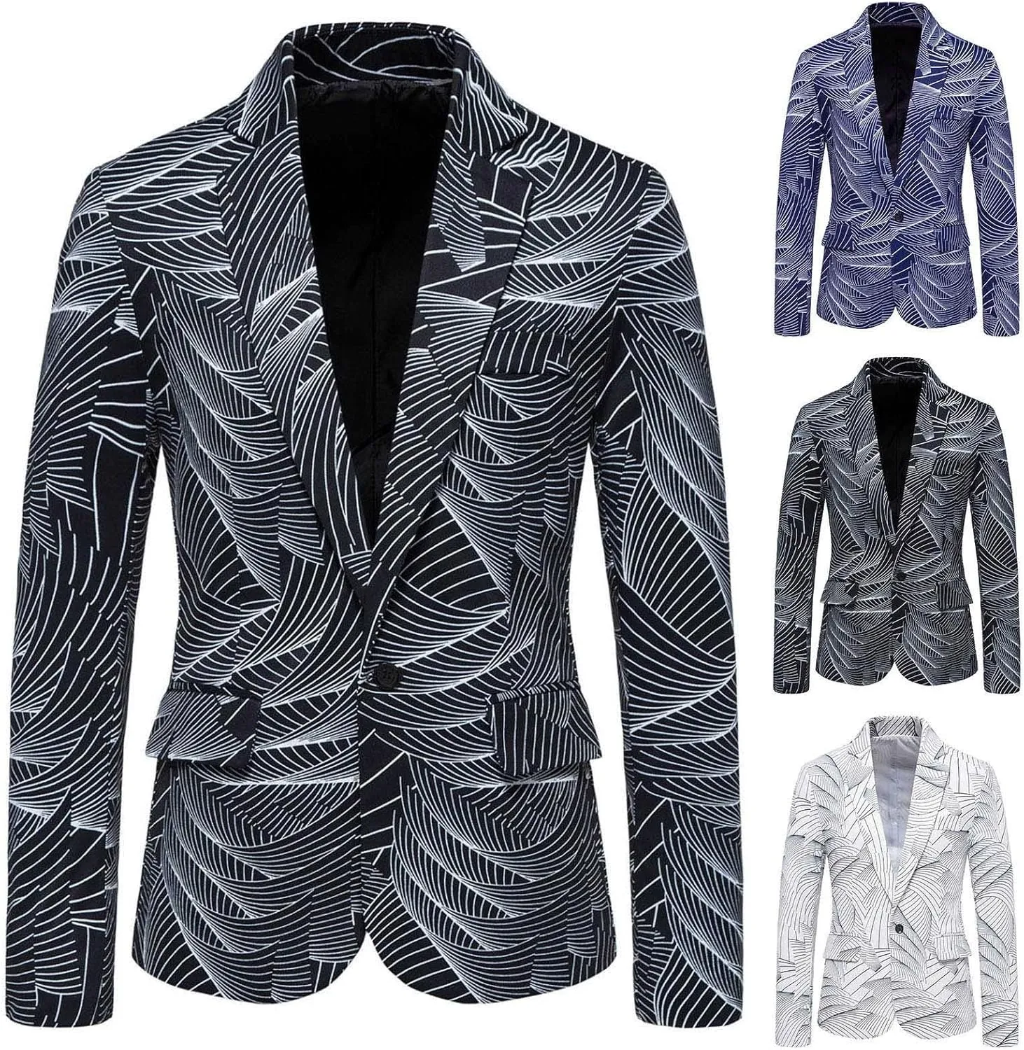 LCMTWX Blazers for Men Men's Winter Jacket Coats Casual Striped Printing Jacket Light Business One-button Ski Racing Suit