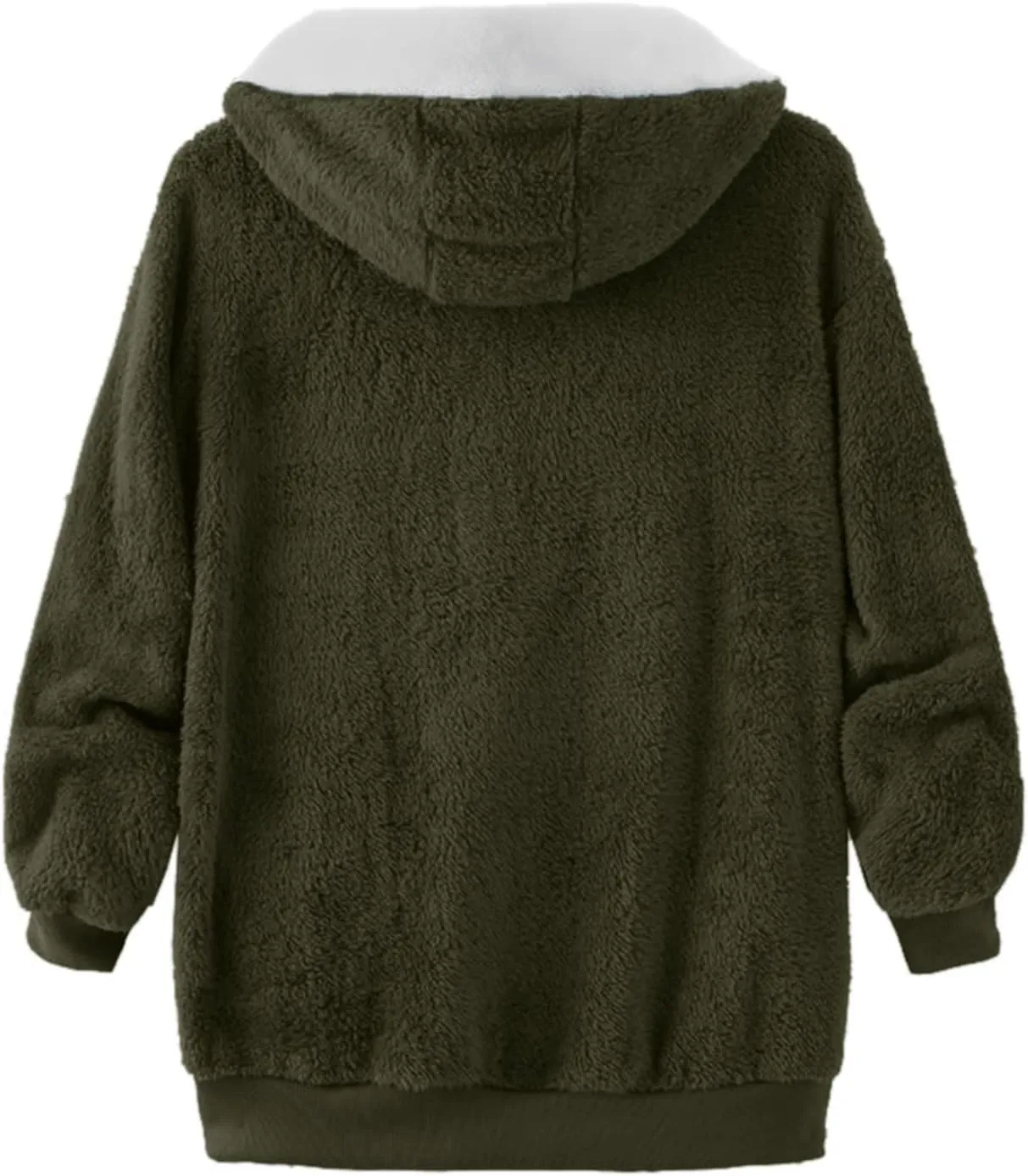 LCMTWX Fleece Jacket Women Loose Solid Color Artificial Wool Zipper Drawstring Long-Sleeved Hoodie Oversized Fluffy Winter