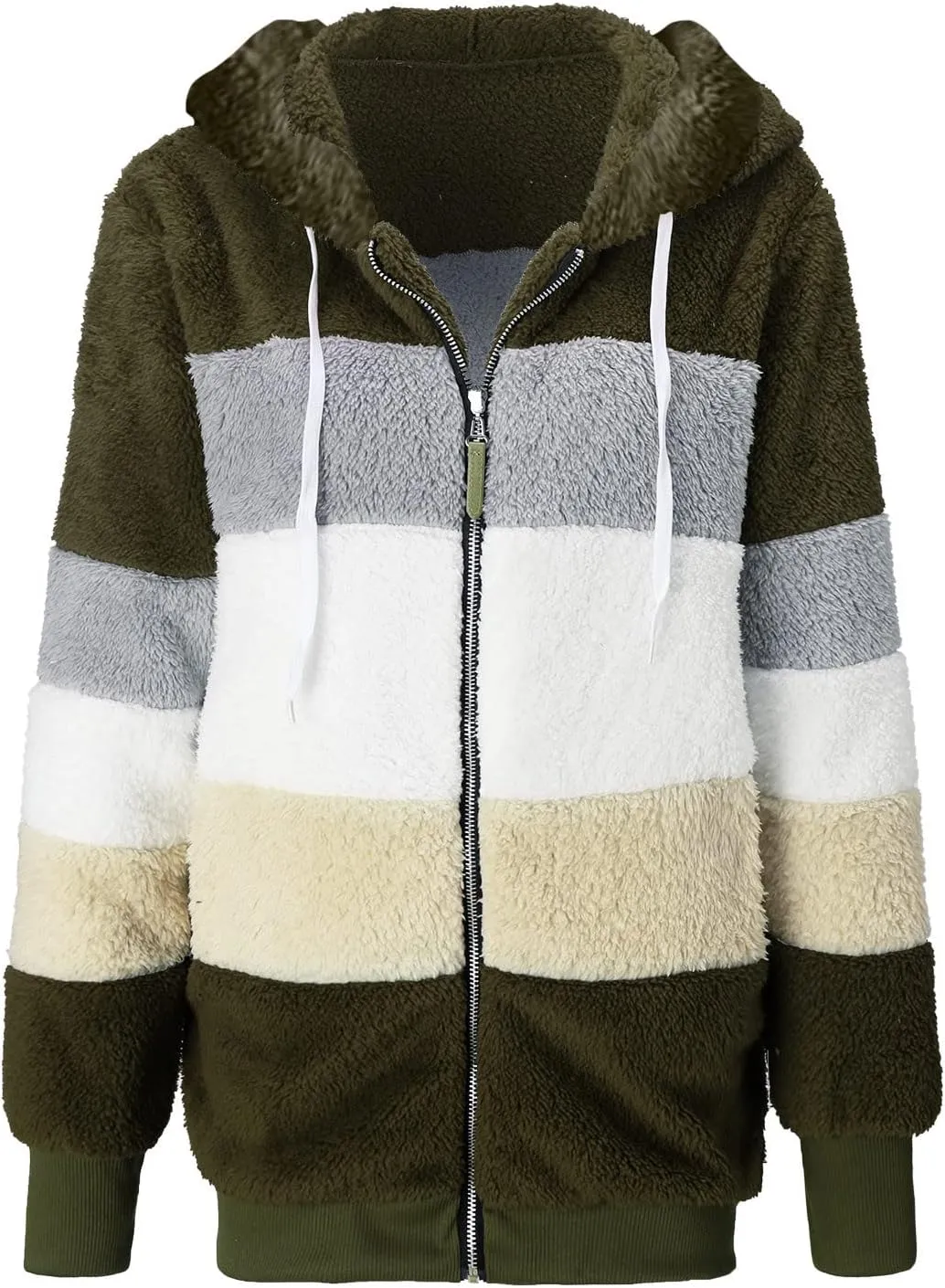 LCMTWX Womens Winter Jacket Coats Solid Color Artificial Wool Zipper Drawstring Long-Sleeved Thermal Sweatshirt Outerwear