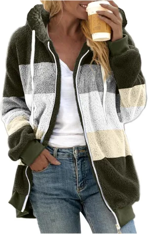 LCMTWX Womens Winter Jacket Coats Solid Color Artificial Wool Zipper Drawstring Long-Sleeved Thermal Sweatshirt Outerwear