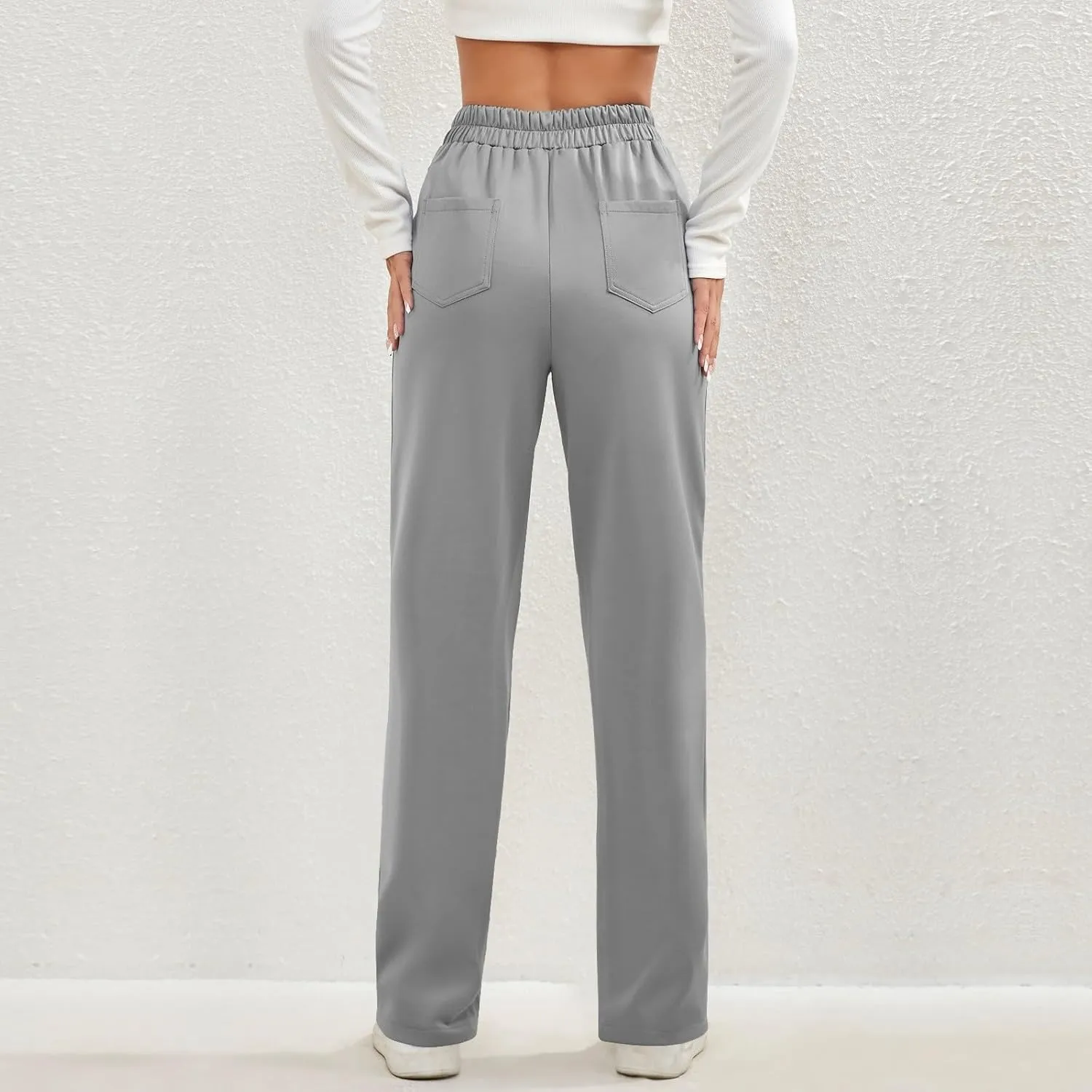 lcyhony Wide Leg Dress Pants for Women High Waisted Buttons Business Casual Pants Y2k Baggy Comfy Trousers Pants with Pockets