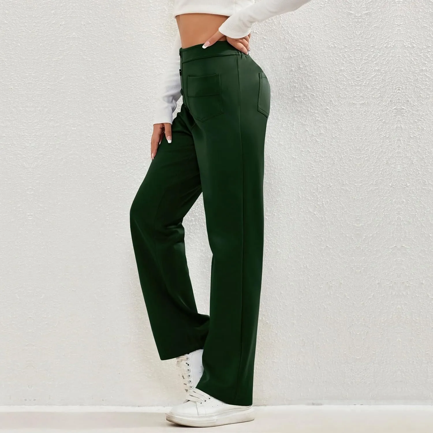 lcyhony Wide Leg Dress Pants for Women High Waisted Buttons Business Casual Pants Y2k Baggy Comfy Trousers Pants with Pockets