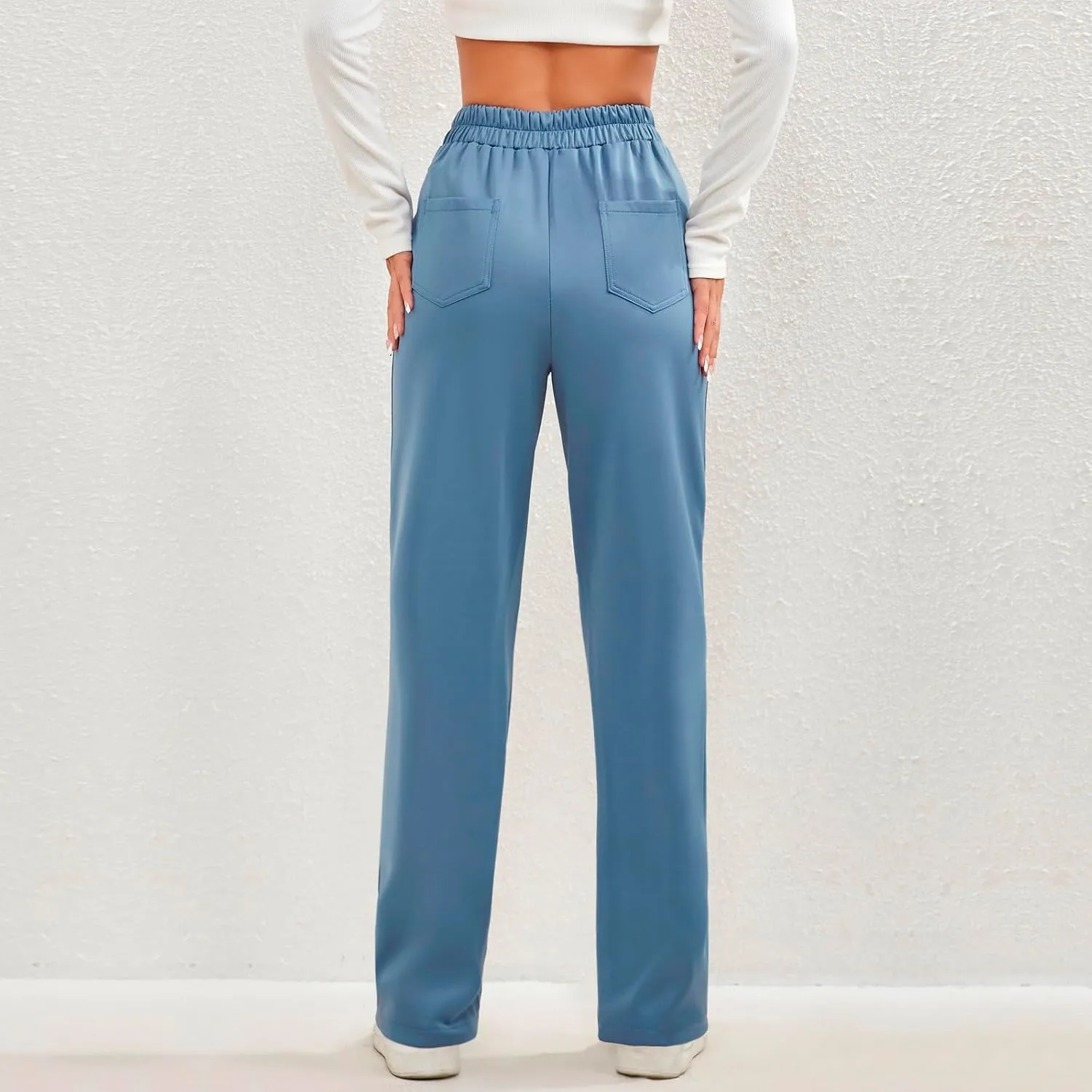 lcyhony Wide Leg Dress Pants for Women High Waisted Buttons Business Casual Pants Y2k Baggy Comfy Trousers Pants with Pockets