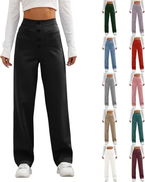 lcyhony Wide Leg Dress Pants for Women High Waisted Buttons Business Casual Pants Y2k Baggy Comfy Trousers Pants with Pockets