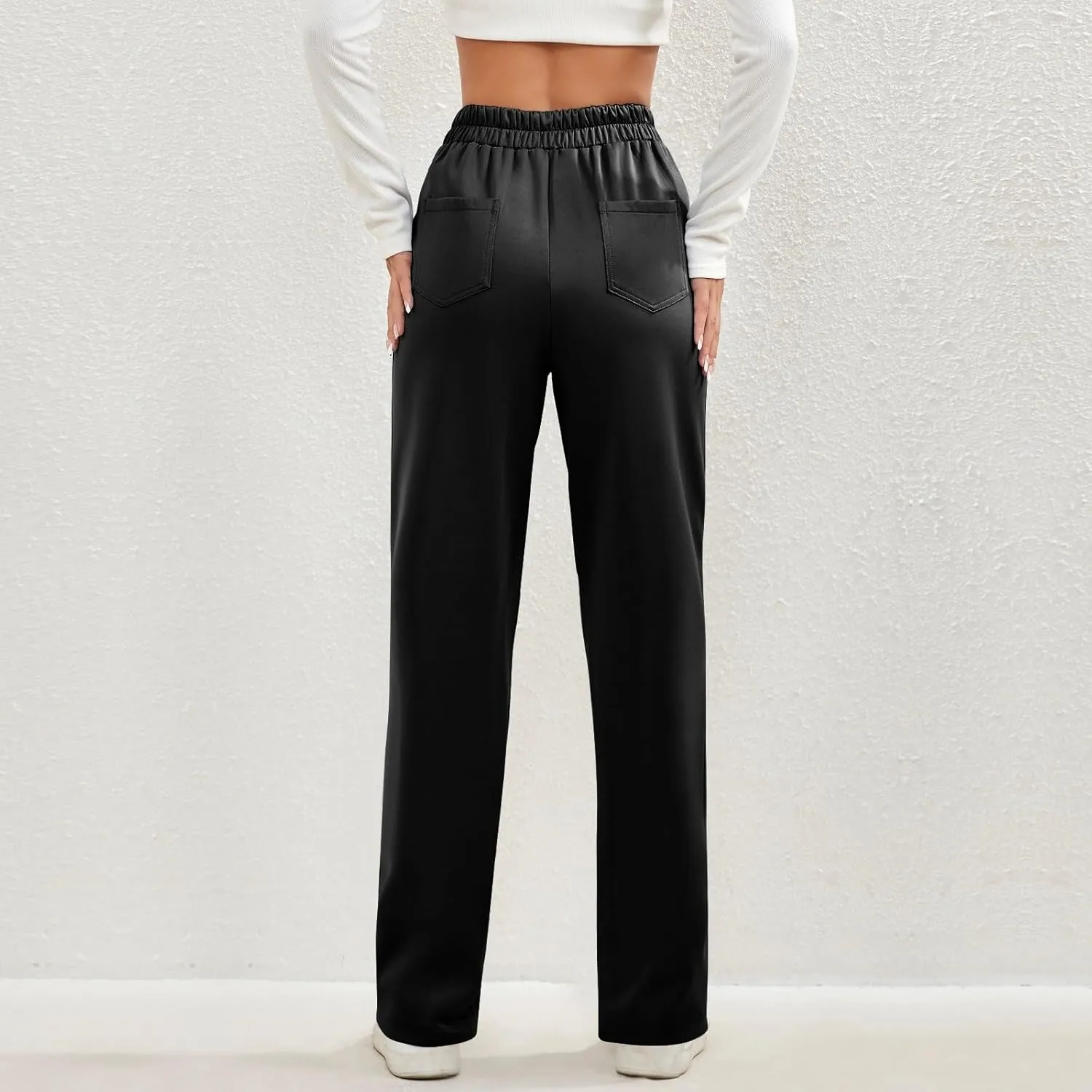 lcyhony Wide Leg Dress Pants for Women High Waisted Buttons Business Casual Pants Y2k Baggy Comfy Trousers Pants with Pockets
