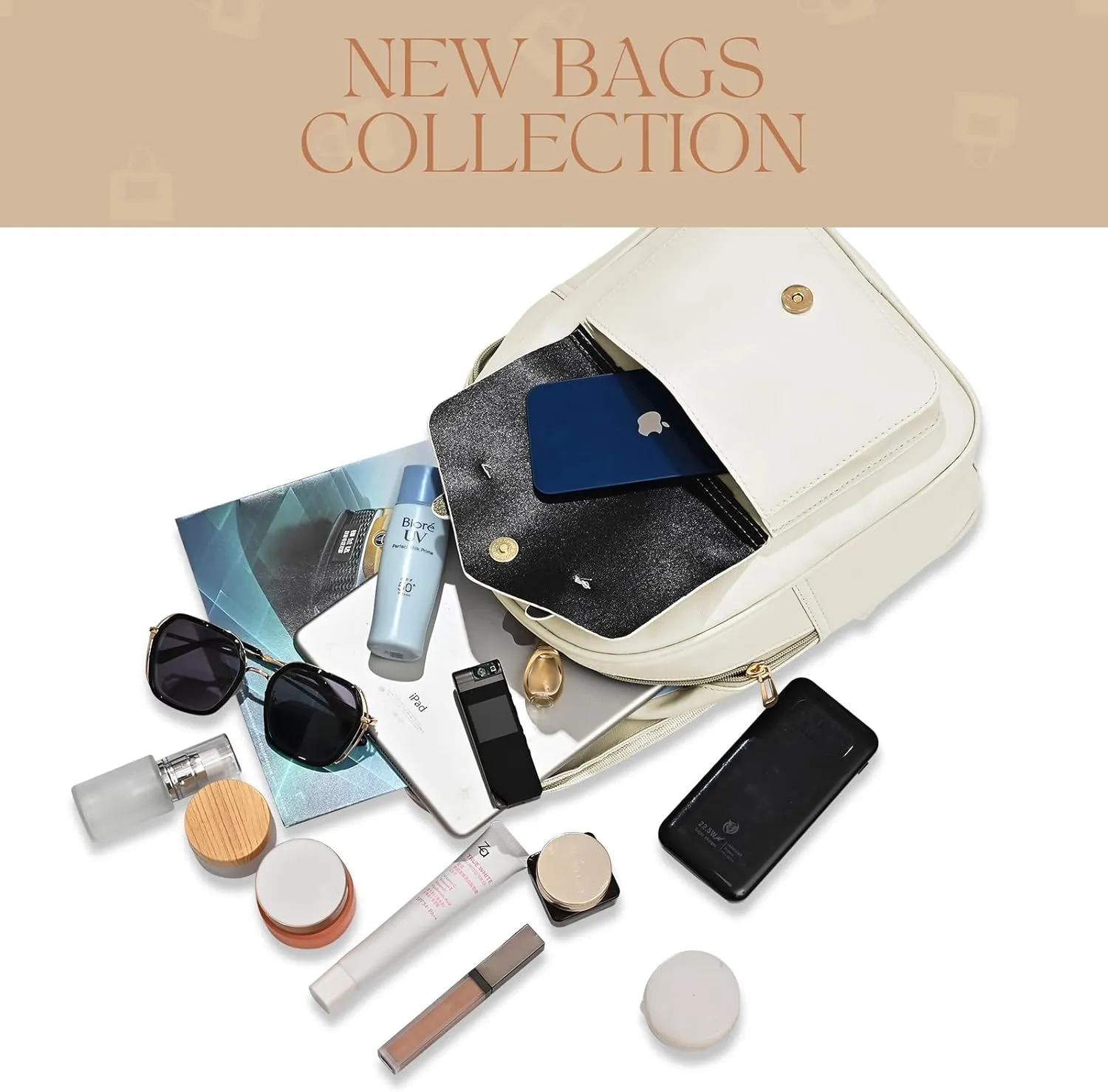 Leather Mini Backpack Purse for Women 3-Piece Set Floral Cute Small Casual Travel School Daypacks Little Wallet BagWhite