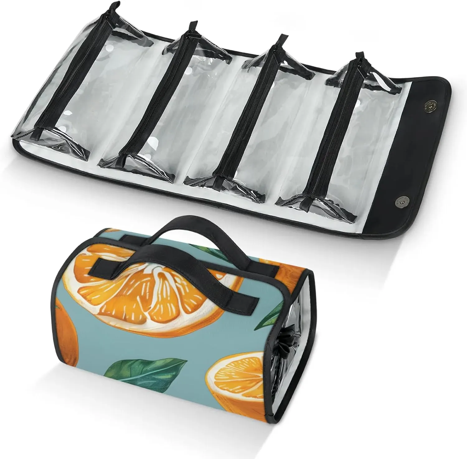 Leaves Pattern Watercolors Travel Toiletry Bag for Women, 4 in 1 Roll Up Makeup Cosmetic Bag With 4 Removable PVC Zipper Pouch