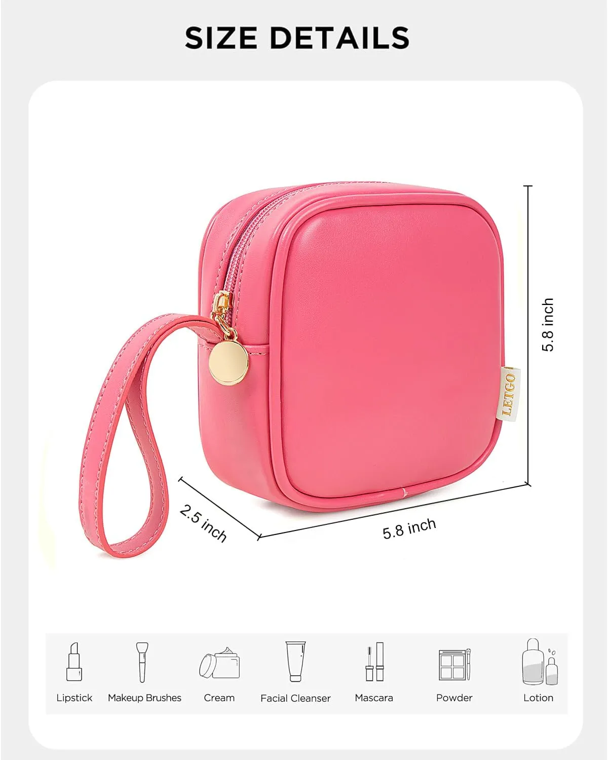 LETGO Small Makeup Bag for Purse Mini Make up Bag Cute Cosmetic Bag Pouch for Women with Slip-in Pockets Travel Toiletry Essentials Leather Bags Pink Car Accessories for Girls((D-Rose, Mini)