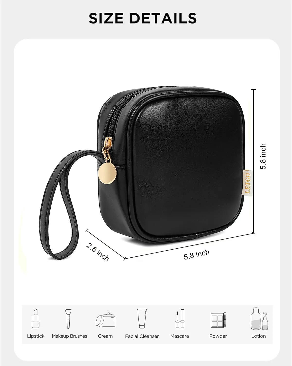 LETGO Small Makeup Bag for Purse Mini Make up Bag Cute Cosmetic Bag Pouch for Women with Slip-in Pockets Travel Toiletry Essentials Valentines Day Gifts for Him(D-Black, Mini)