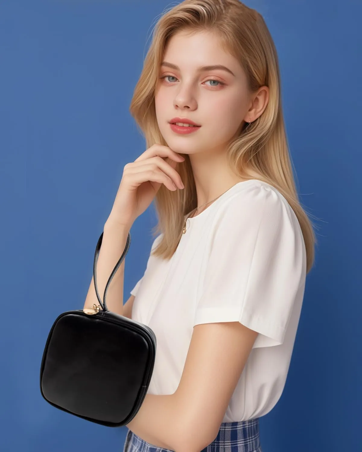 LETGO Small Makeup Bag for Purse Mini Make up Bag Cute Cosmetic Bag Pouch for Women with Slip-in Pockets Travel Toiletry Essentials Valentines Day Gifts for Him(D-Black, Mini)