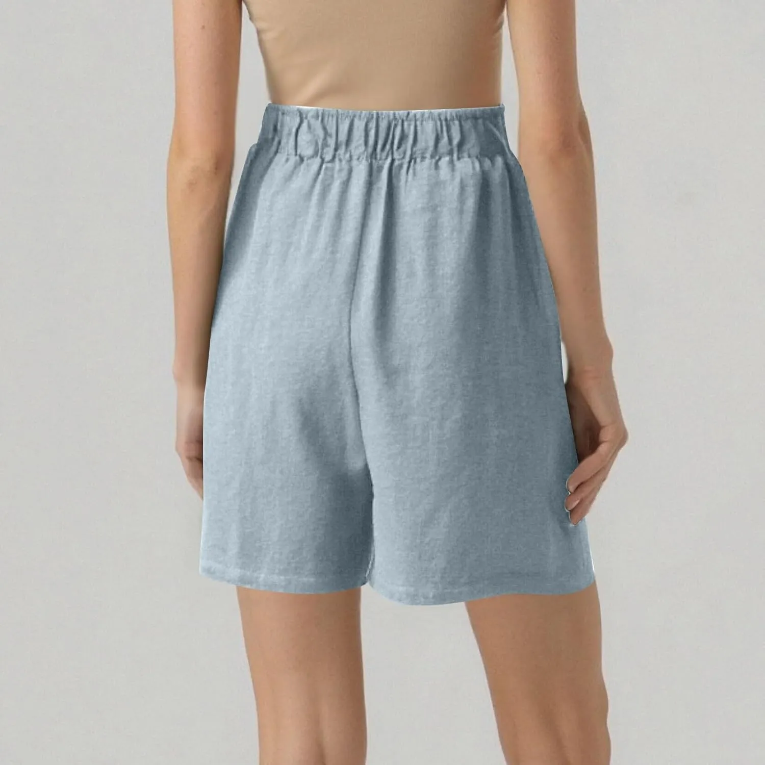 Linen Bermuda Shorts for Women Wide Leg Elastic Waisted Shorts Casual Summer Flowy Trouser Short Pants with Pockets